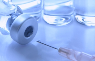 Several vials full of the hepatitis A vaccine.