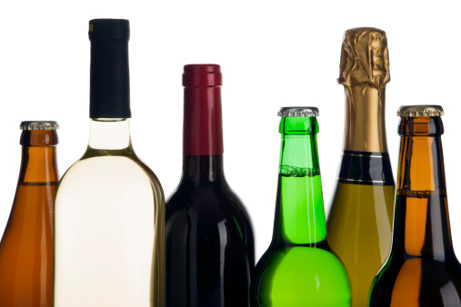 Different types of alcohol, all of which cause alcoholic hepatitis.